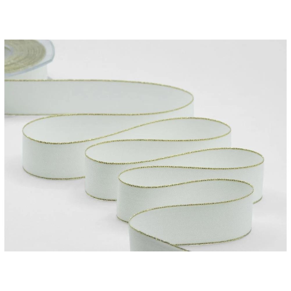 NASTRO BIANCO BORDO ORO 25MM. 20MT. POLICOTONE